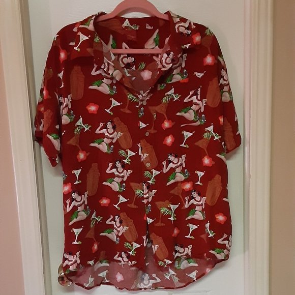 Junction West Other - Junction West Hawaiian Pinup Girl Button Up Shirt
